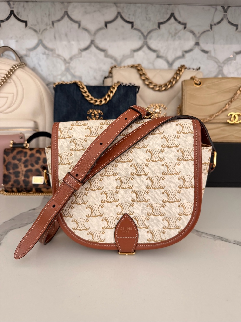 Celine Folco Bag Triomphe Coated Canvas Medium